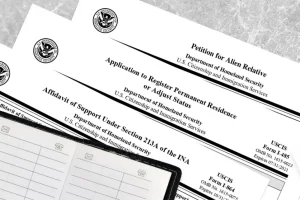 Form I-864 beside a secured credit report illustrating the new USCIS sponsor credit authorization
