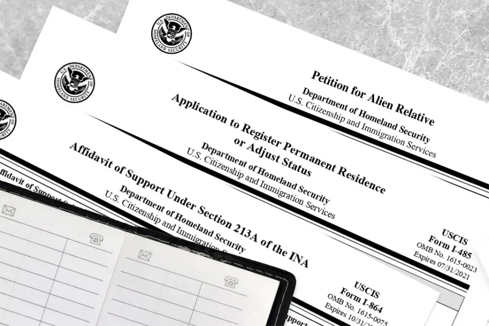 Form I-864 beside a secured credit report illustrating the new USCIS sponsor credit authorization